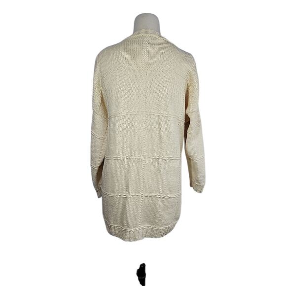 VTG Express Tricot Handknit Cardigan Cream L Patchwork Heart Cottagecore Minimal - Picture 3 of 12